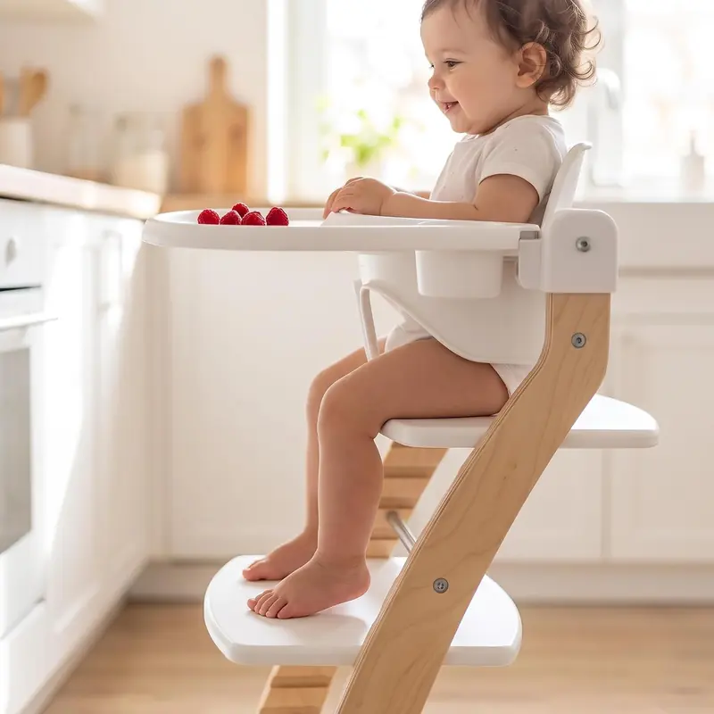 Fornel wooden high chair in Natural, three-quarter view